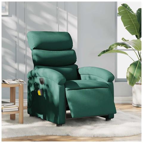 Poltrona Massaggiante Reclinabile Elettrica Verde Scuro Tessuto - Foto 2