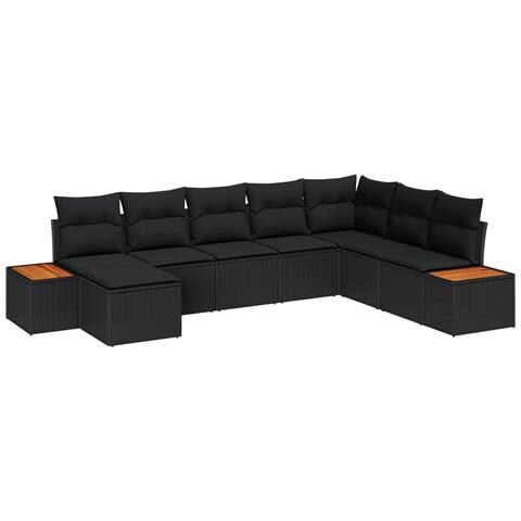 Set Divani da Giardino 8 Pezzi con Cuscini Nero Polyrattan Acacia - Foto 1