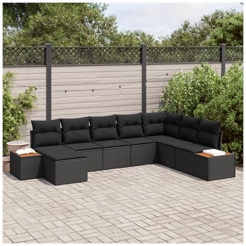 Set Divani da Giardino 8 Pezzi con Cuscini Nero Polyrattan Acacia - Foto 2
