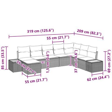 Set Divani da Giardino 8 Pezzi con Cuscini Nero Polyrattan Acacia - Foto 9