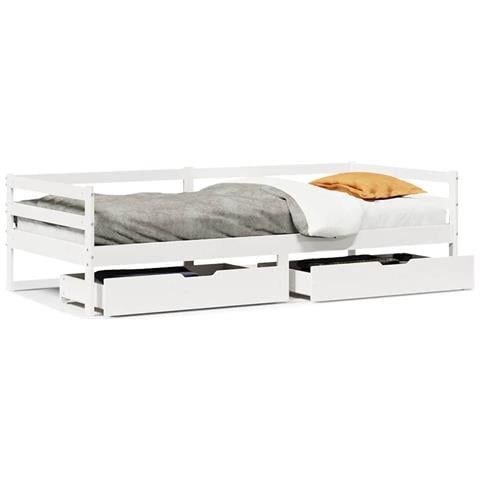 Dormeuse con Cassetti Bianco 90x200 cm Legno Massello di Pino - Foto 1