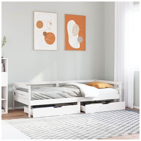 Dormeuse con Cassetti Bianco 90x200 cm Legno Massello di Pino - Foto 2