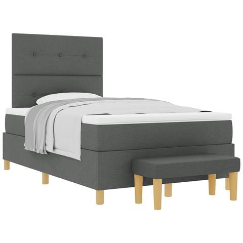 Letto a Box Spring con Materasso e Panchina Grigio Scuro 120x190 cm Tessuto - Foto 1