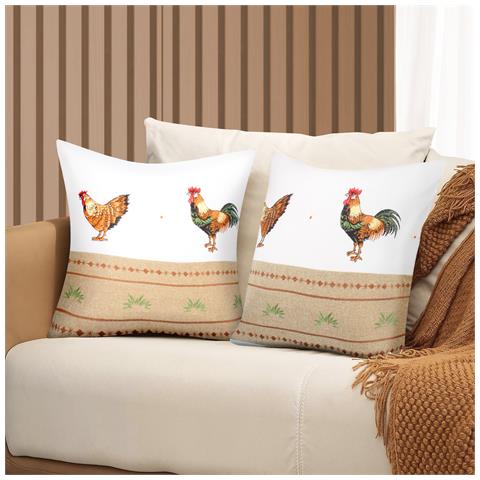 Set Di 2 Copricuscini 40x40 Cm Con Ricamo Di Gallo - Foto 2