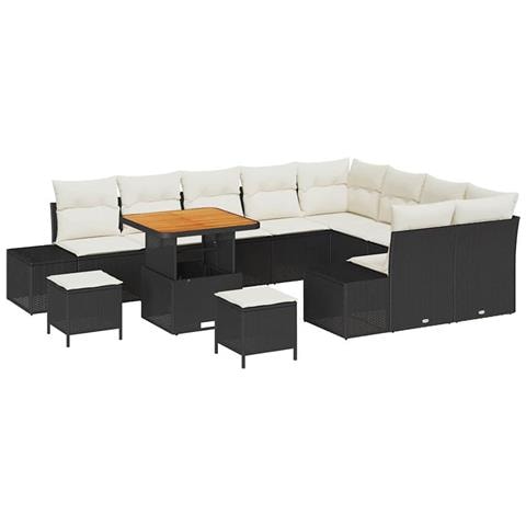Set Divano da Giardino 12 pcs Nero e Crema 80 x 80 x 71 cm - Foto 1