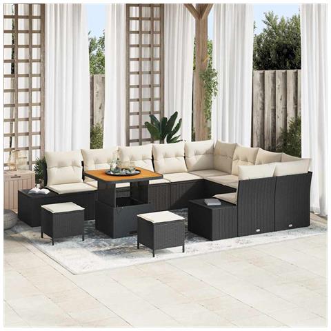 Set Divano da Giardino 12 pcs Nero e Crema 80 x 80 x 71 cm - Foto 2