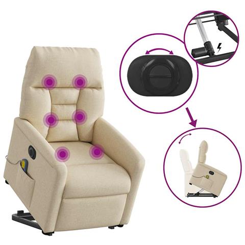 Poltrona Alzapersona Massaggiante Elettrica Crema in Tessuto - Foto 9