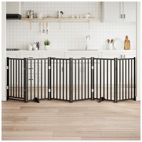 Cancello Cani Pieghevole Nero 6 Pannelli 300 cm Massello Abete - Foto 2