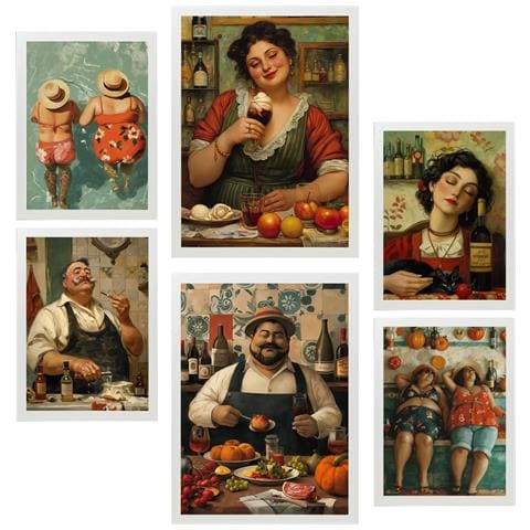 Set Di 6 Stampe Estate Italiana Incorniciata Con Illustrazioni Di Design Per Decorare Le Pareti Della Tua Casa A3 & A4 Cornice Bianca - Foto 1