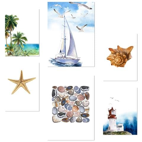 Set Di 6 Stampe Foglio Decorativo Incorniciato Con Composizione Blu Navy E Illustrazione Di Design Per La Decorazione Murale A3 & A4 Senza Cornice - Foto 1