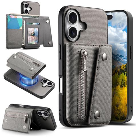 Custodia A Portafoglio In Pelle Pu Magnetica Grigia Compatibile Con Iphone 17 Pro Max - Foto 4