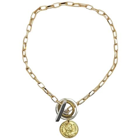 Collana Mista In Oro Con Chiusura A Barra In Argento E Moneta In Oro - Foto 1