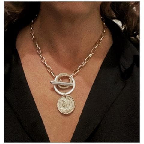 Collana Mista In Oro Con Chiusura A Barra In Argento E Moneta In Oro - Foto 2