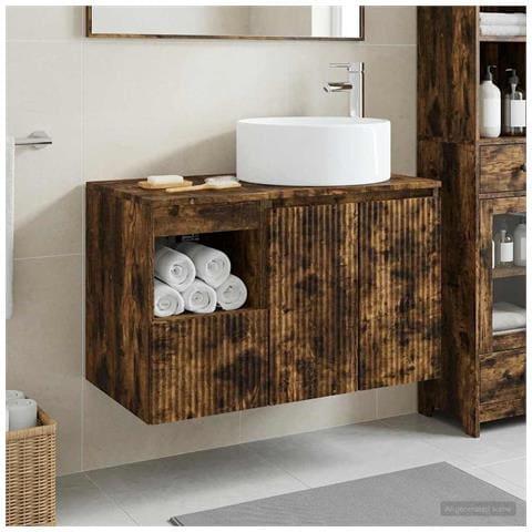 Set di mobili per il bagno 2 pz Rovere Fumo - Foto 2