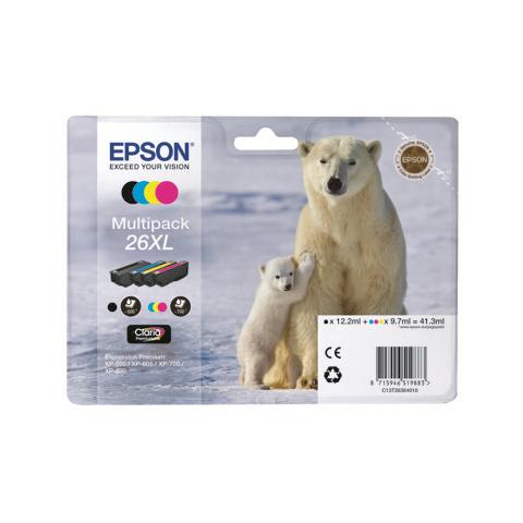 C13T26364020 Cartuccia Ink Originale Multipack 4 Colori per Epson Expression Premium XP-600 Capacità Nera 500 / Colori 700 Pagine Confezione 4 pezzi - Foto 1