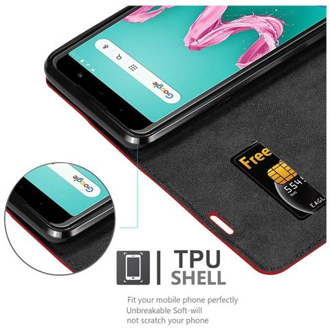 Custodia Compatibile Con Wiko Lenny 5 In Rosso Mela - Coperchio Protettiva Con Chiusura Magnetica, Funzione Stand E Tasca Per Le Carte - Foto 2