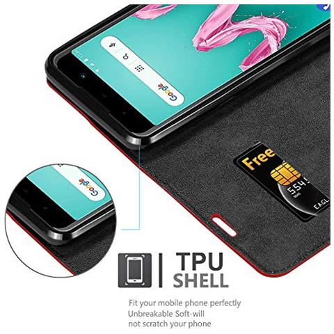 Custodia Compatibile Con Wiko Lenny 5 In Rosso Mela - Coperchio Protettiva Con Chiusura Magnetica, Funzione Stand E Tasca Per Le Carte - Foto 8