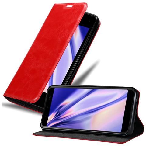 Custodia Compatibile Con Wiko Lenny 5 In Rosso Mela - Coperchio Protettiva Con Chiusura Magnetica, Funzione Stand E Tasca Per Le Carte - Foto 1