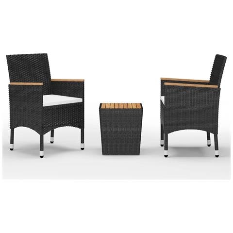 Set da Bistrot per Giardino 3 pz in Polyrattan e Acacia Nero - Foto 1
