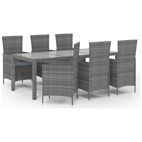 Set Da Pranzo Da Giardino 7 Pz Con Cuscini In Polyrattan Grigio - Foto 1