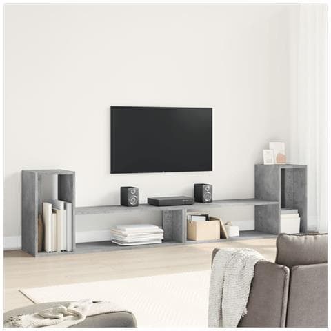 Mobili Tv Muro 2pz Grigio Cemento 100x30x50cm Legno Multistrato - Foto 3