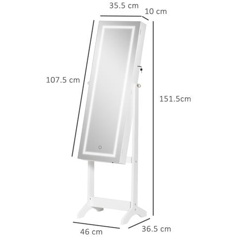 Specchio Portagioie Autoportante Con Luce Led, Inclinazione Regolabile E Serratura, 46x36.5x151.5cm - Foto 2