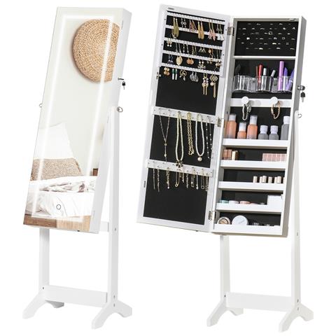 Specchio Portagioie Autoportante Con Luce Led, Inclinazione Regolabile E Serratura, 46x36.5x151.5cm - Foto 1