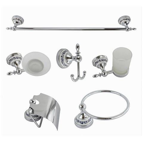 Set 6pz Bagno Acciaio Vetro Ceramica Blu Nere 52438 Porta Rotolo Sapone Asciugamano - Foto 1