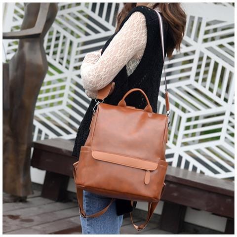 Zaino Da Donna In Pelle Pu Alla Moda - Borsa A Tracolla Elegante E Versatile Brown - Foto 6