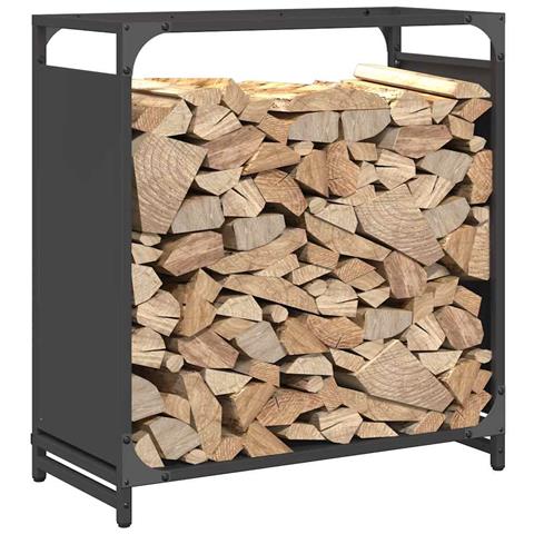 Rastrelliera per Legna da Ardere Nera 60x28x65 cm - Foto 2