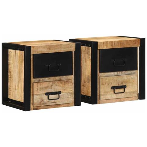 Comodini 2 Pz 40x35x40 Cm In Legno Massello Di Mango Grezzo - Foto 1