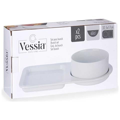 Set 2 Pz Brunch Ciotola E Piatto In Porcellana 33x8x18 Cm. Colore Bianco - Foto 4