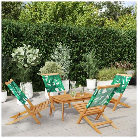 Sedie Da Giardino Pieghevoli 4pz Verde Tessuto E Legno Massello - Foto 8