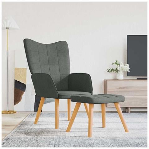 Poltrona Relax Con Poggiapiedi Grigio Scuro In Tessuto - Foto 8