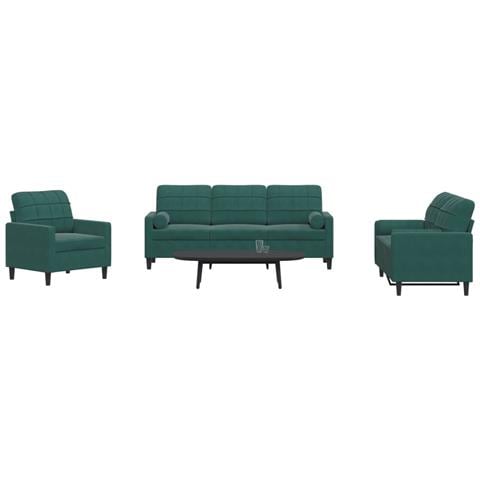 Set di Divani 3 pz con Cuscini e Rinforzi Verde scuro Velluto - Foto 2