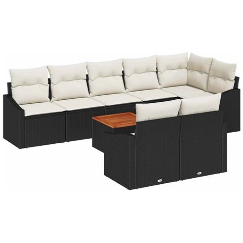 Set Divano da Giardino 9 Pezzi con Cuscini Nero Polyrattan Acacia - Foto 1