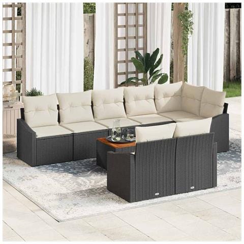 Set Divano da Giardino 9 Pezzi con Cuscini Nero Polyrattan Acacia - Foto 2