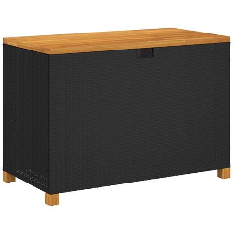 Contenitore Giardino Nero 110x55x63cm Polyrattan e Legno Acacia - Foto 1