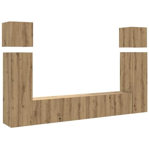 Set Mobile TV 8 pz Montato a Parete Rovere in Legno Multistrato - Foto 1