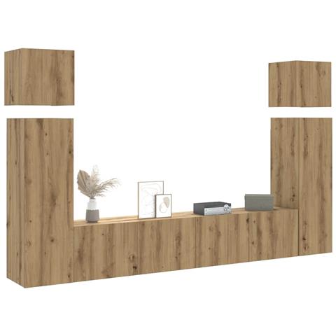 Set Mobile TV 8 pz Montato a Parete Rovere in Legno Multistrato - Foto 2