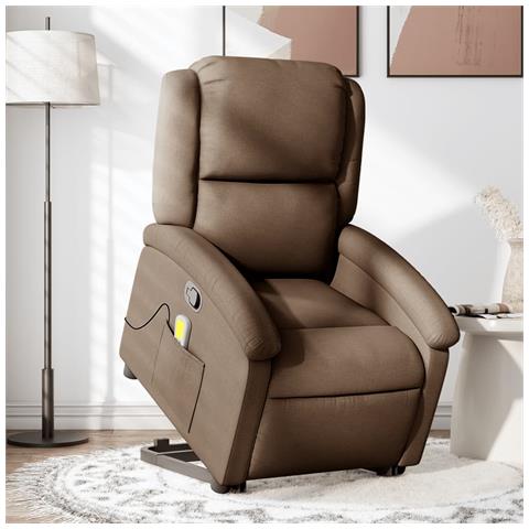 Poltrona Alzapersona Massaggiante Reclinabile Marrone Tessuto - Foto 2