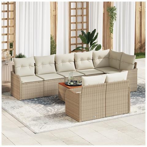 Set Divano Giardino 9 Pezzi con Cuscini Beige Polyrattan Acacia - Foto 2
