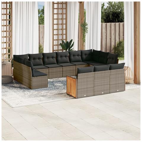 Set Divani da Giardino 13 pz con Cuscini Grigio in Polyrattan - Foto 2