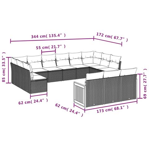Set Divani da Giardino 13 pz con Cuscini Grigio in Polyrattan - Foto 3