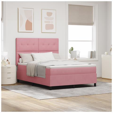 Letto a Molle con Materasso Rosa 160x200 cm Velluto - Foto 2