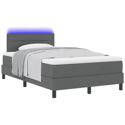 Letto Box Spring con Materasso & LED Grigio Scuro 120x190 cm Tessuto - Foto 1
