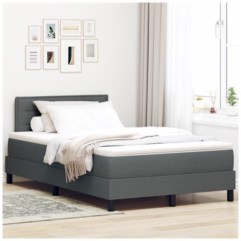 Letto Box Spring con Materasso & LED Grigio Scuro 120x190 cm Tessuto - Foto 2