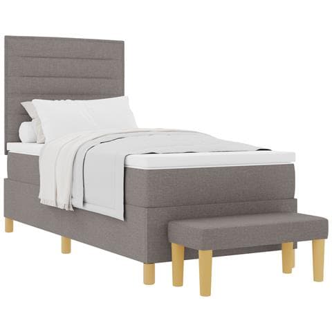Letto con box spring e panca tortora 90x190 cm in tessuto - Foto 1