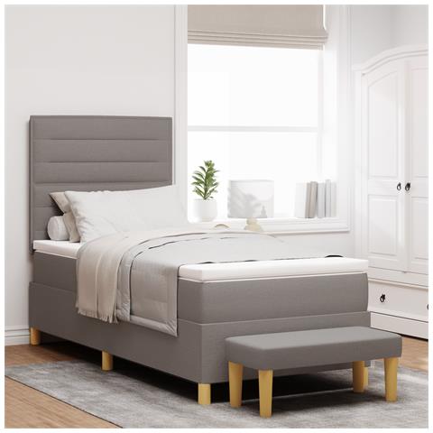 Letto con box spring e panca tortora 90x190 cm in tessuto - Foto 2