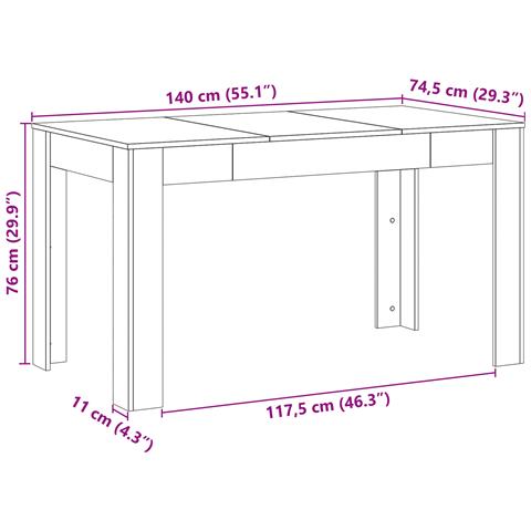 Tavolo da pranzo  Nero Rovere 140x74,5x76 cm in legno ingegnerizzato - Foto 9